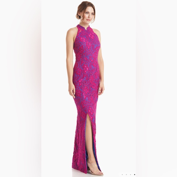 Embroidered Mesh Collared Neckline Sleeveless  Column MOLLY COLLAR GOWN - Picture 4 of 8